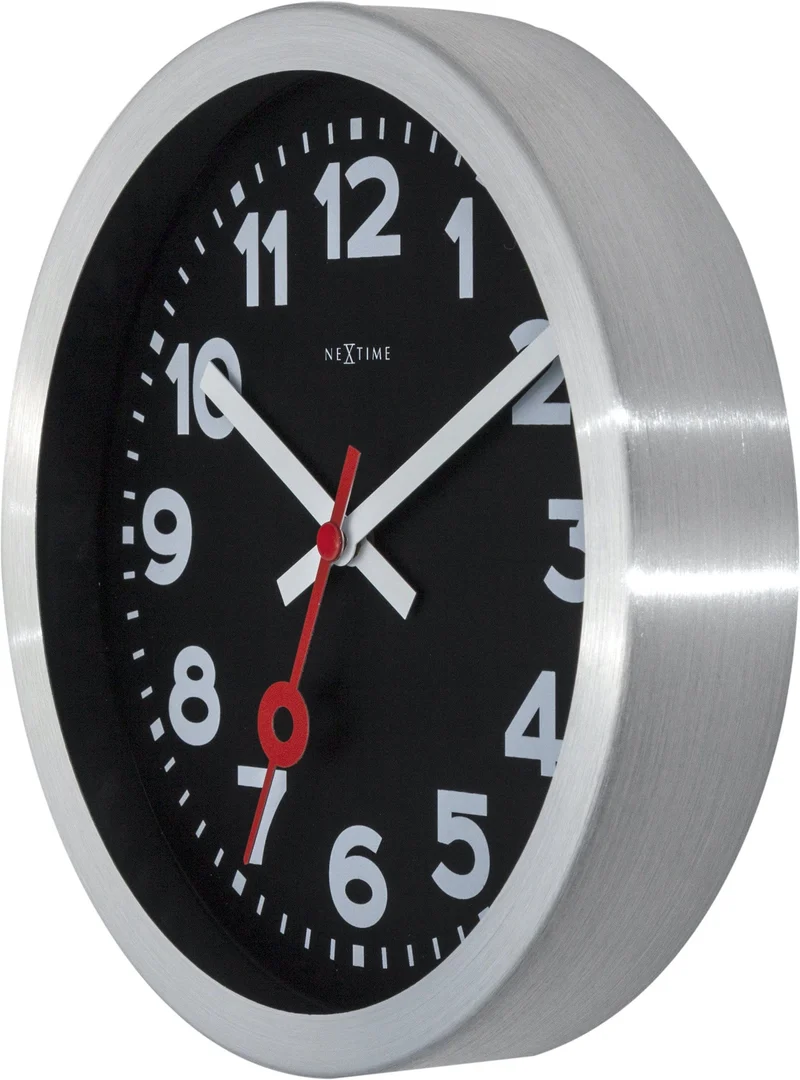 Wall clock/Table clock - Black - Aluminum - 'Station Numbers'