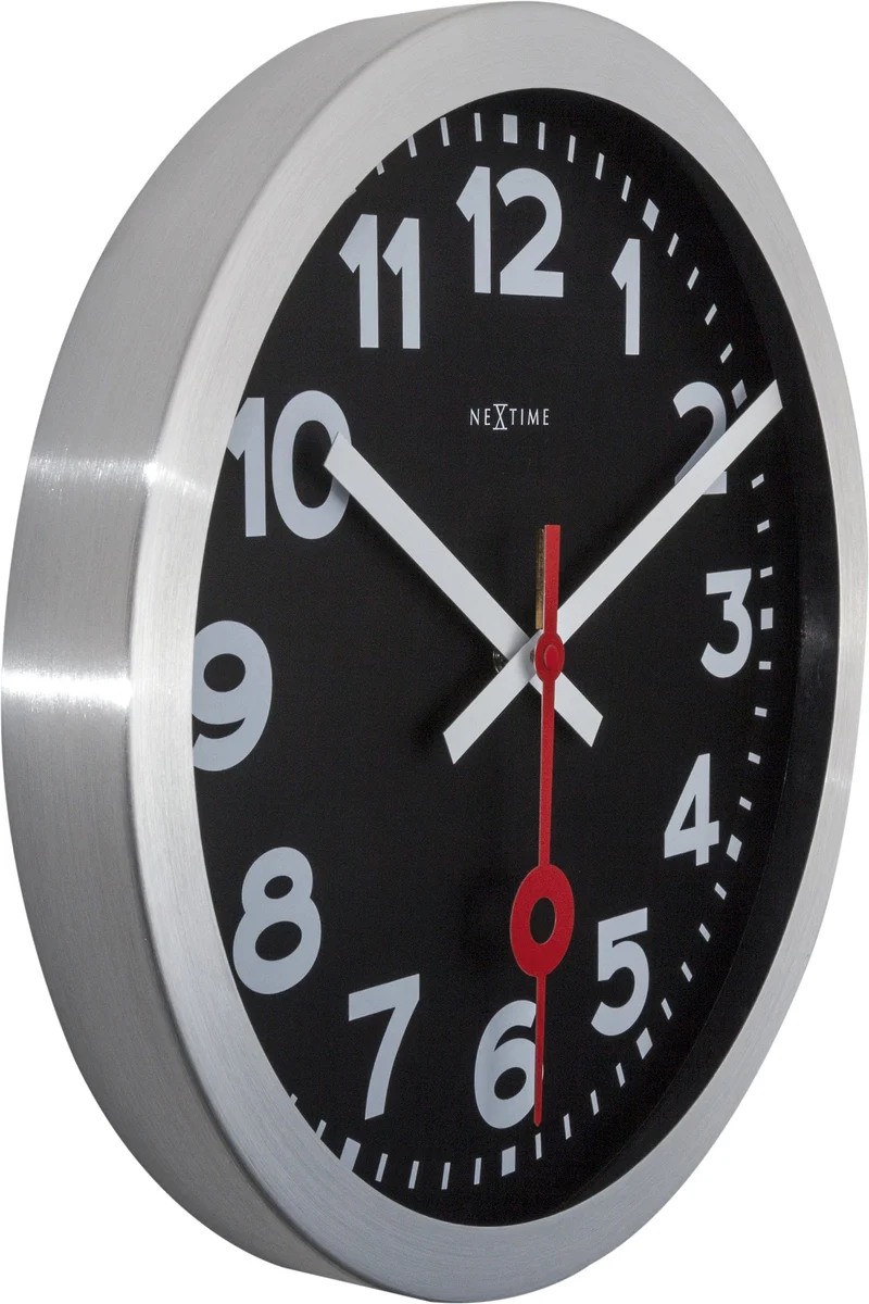 Wall clock/Table clock - Black - Aluminum - 'Station Numbers'