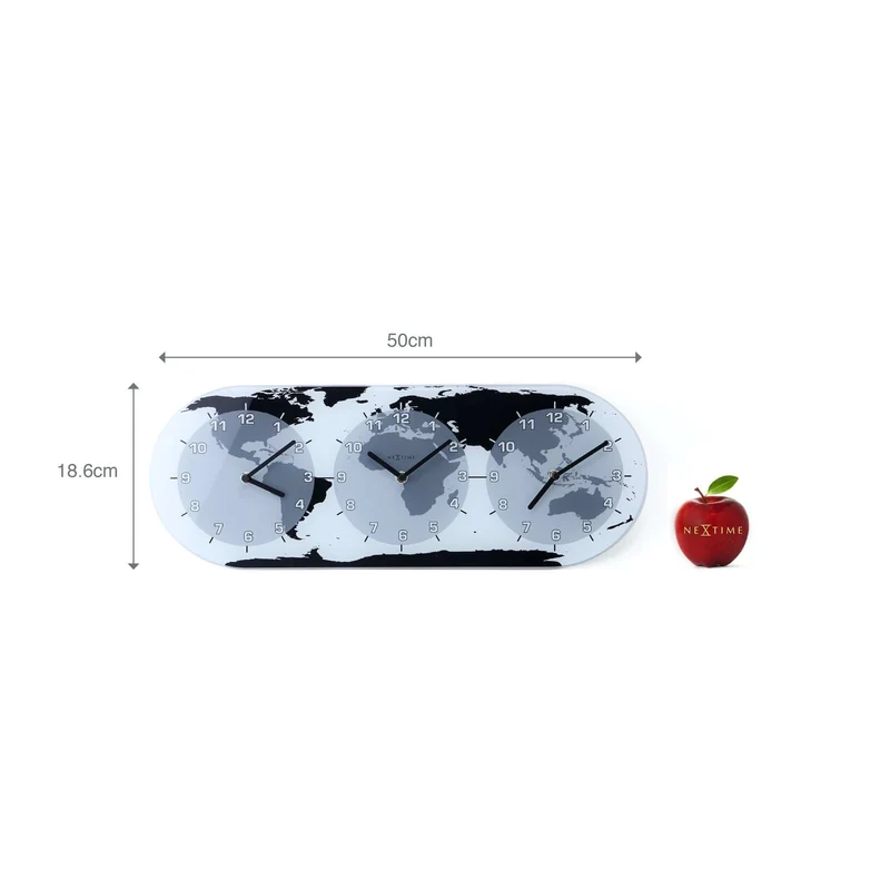 Wall clock - 50 x 18.6 x 3.6 cm - Glass - World time clock- 'Mondial'