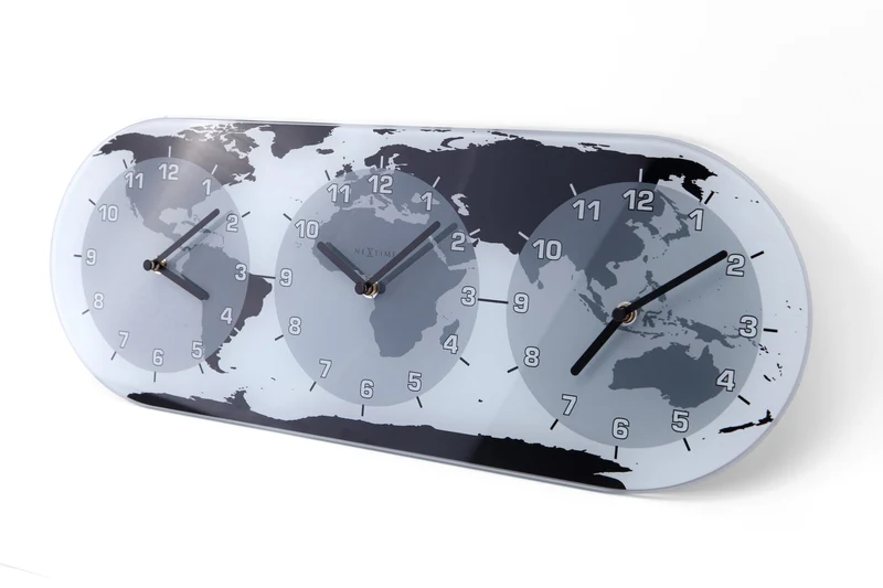 Wall clock - 50 x 18.6 x 3.6 cm - Glass - World time clock- 'Mondial'