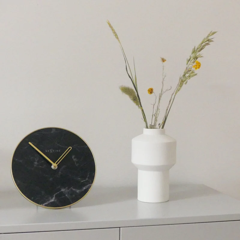 Table / Wall clock - 20 cm - Glass / Metal - 'Marble'