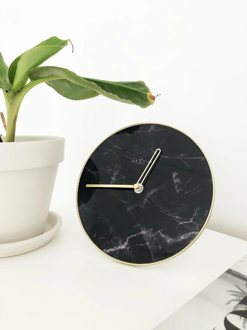 Table / Wall clock - 20 cm - Glass / Metal - 'Marble'