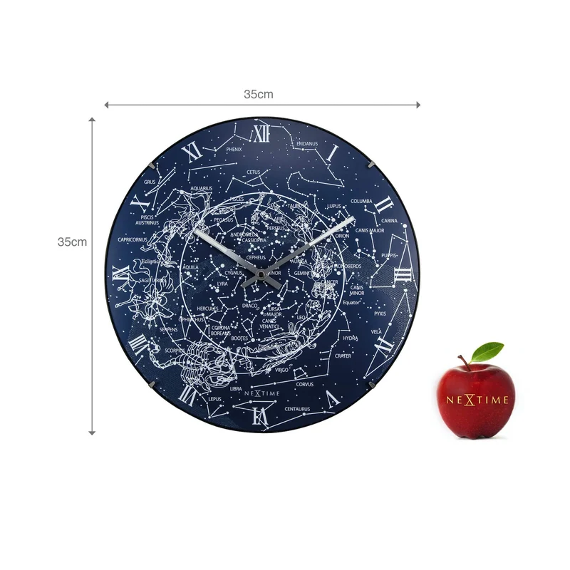Wall clock - 35 cm - Dome Glass - Glow-in-the-dark- 'Milky Way dome'