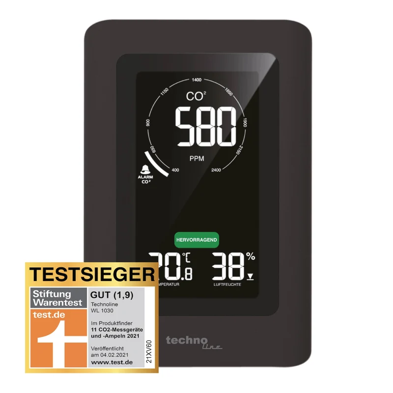 CO2-Messgerät für die Luftqualität - Thermometer / Hygrometer - Technoline WL 1030