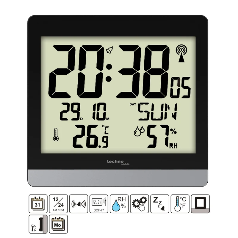 Digitale Funkwanduhr / Tischuhr - Thermometer / Hygrometer - Datum - Schlummerfunktion Technoline WS 8014