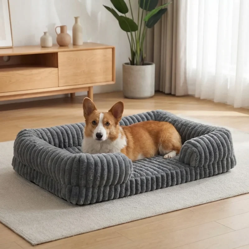 Hondenmand met Verhoogde Rand Sofa-Stijl Memory Foam Orthopedisch Wasbaar Comfort voor Kleine Middelgrote Honden | Sansoti