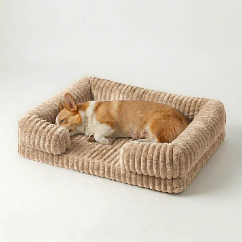 Hondenmand met Verhoogde Rand Sofa-Stijl Memory Foam Orthopedisch Wasbaar Comfort voor Kleine Middelgrote Honden | Sansoti