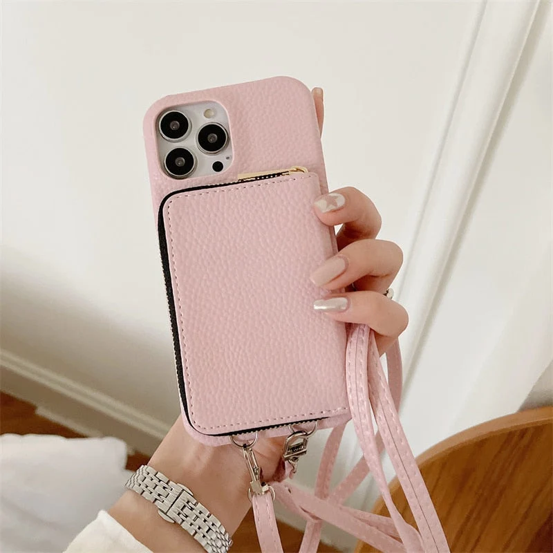 Telefoonhoesje met Portemonnee Crossbody Band iPhone Kunstleer Kaarthouder Standaard Handsfree Bescherming | Sansoti