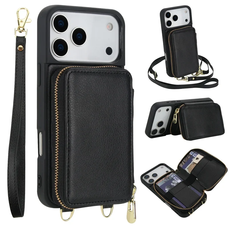 Telefoonhoesje met Portemonnee Crossbody Band iPhone Kunstleer Kaarthouder Standaard Handsfree Bescherming | Sansoti