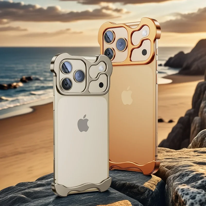 Randloos Aluminium iPhone Hoesje Minimalistisch Design Anti-Kras Bescherming 7 Kleuren 12 13 14 15 16 17 Pro Max | Sansoti