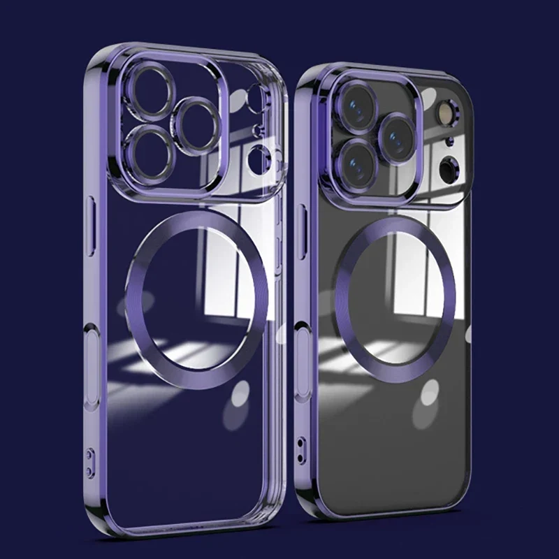 Transparante MagSafe Telefoonhoes met Gehard Glas Camerabescherming Shockproof voor iPhone 11 tot 17 Pro Max | Sansoti