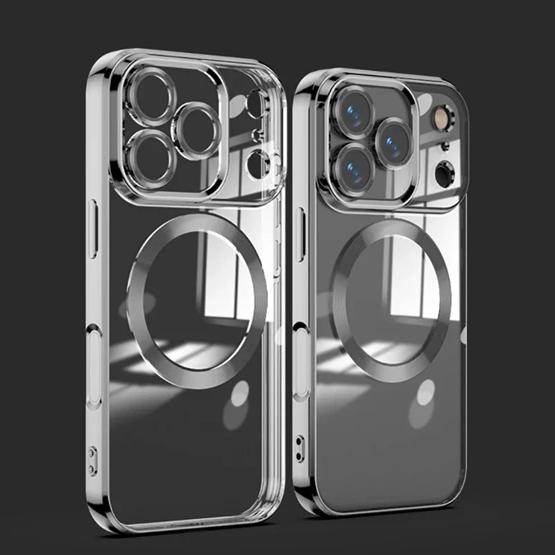 Transparante MagSafe Telefoonhoes met Gehard Glas Camerabescherming Shockproof voor iPhone 11 tot 17 Pro Max | Sansoti