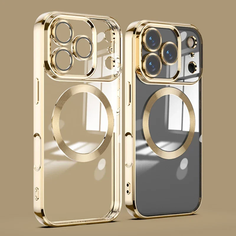Transparante MagSafe Telefoonhoes met Gehard Glas Camerabescherming Shockproof voor iPhone 11 tot 17 Pro Max | Sansoti