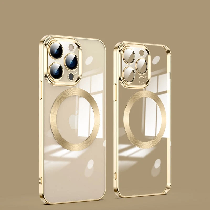 Transparante MagSafe Telefoonhoes met Gehard Glas Camerabescherming Shockproof voor iPhone 11 tot 17 Pro Max | Sansoti