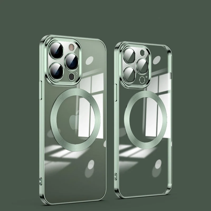 Transparante MagSafe Telefoonhoes met Gehard Glas Camerabescherming Shockproof voor iPhone 11 tot 17 Pro Max | Sansoti