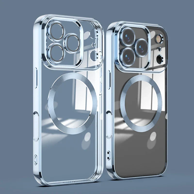 Transparante MagSafe Telefoonhoes met Gehard Glas Camerabescherming Shockproof voor iPhone 11 tot 17 Pro Max | Sansoti