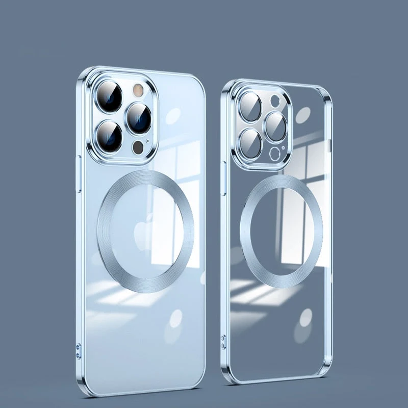 Transparante MagSafe Telefoonhoes met Gehard Glas Camerabescherming Shockproof voor iPhone 11 tot 17 Pro Max | Sansoti