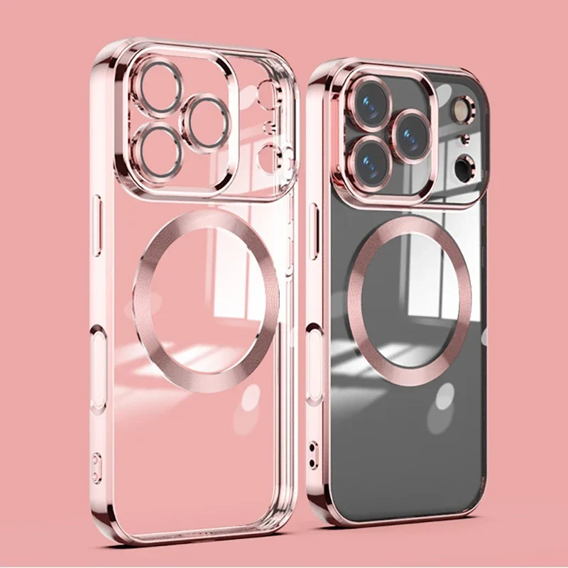 Transparante MagSafe Telefoonhoes met Gehard Glas Camerabescherming Shockproof voor iPhone 11 tot 17 Pro Max | Sansoti