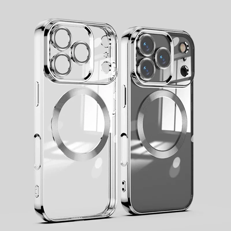 Transparante MagSafe Telefoonhoes met Gehard Glas Camerabescherming Shockproof voor iPhone 11 tot 17 Pro Max | Sansoti