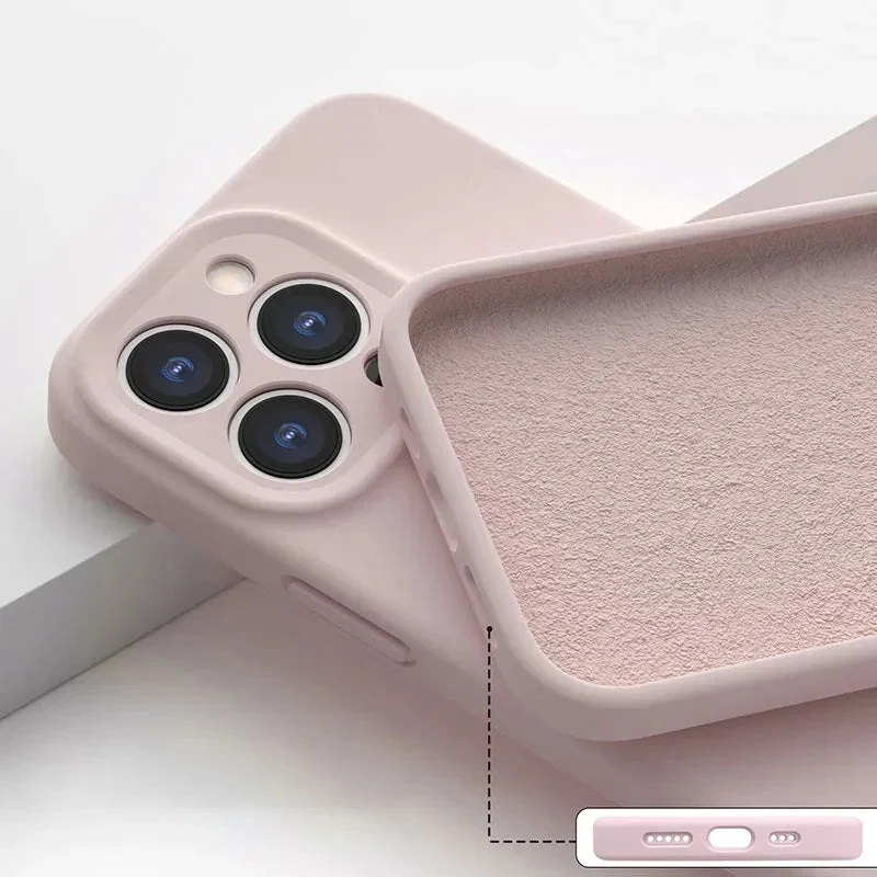 Zacht Siliconen iPhone Hoesje met Verhoogde Rand Camera Bescherming 14 15 16 17 Minimalistische Stijl | Sansoti