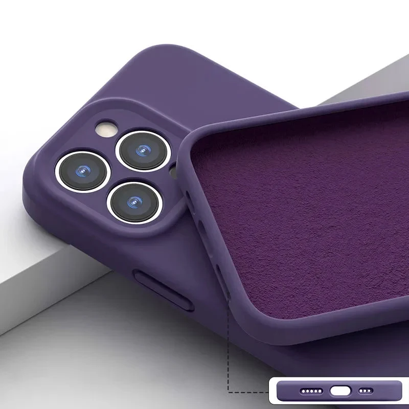 Zacht Siliconen iPhone Hoesje met Verhoogde Rand Camera Bescherming 14 15 16 17 Minimalistische Stijl | Sansoti
