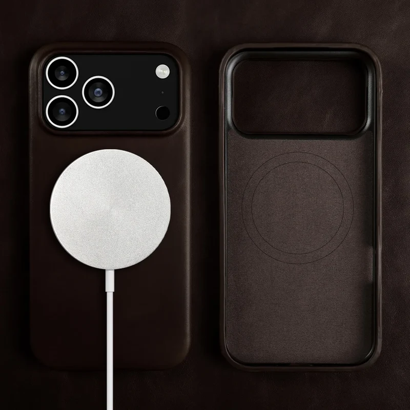 Leren iPhone Hoesje met Magnetische Ring | Draadloos Opladen | MagSafe Compatibel voor iPhone 11-17 Pro Max | Sansoti