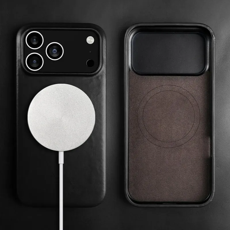 Leren iPhone Hoesje met Magnetische Ring | Draadloos Opladen | MagSafe Compatibel voor iPhone 11-17 Pro Max | Sansoti