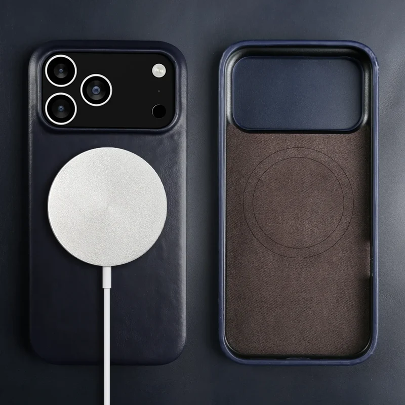 Leren iPhone Hoesje met Magnetische Ring | Draadloos Opladen | MagSafe Compatibel voor iPhone 11-17 Pro Max | Sansoti