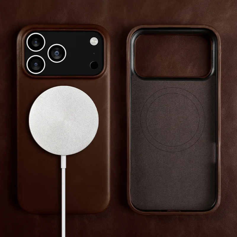 Leren iPhone Hoesje met Magnetische Ring | Draadloos Opladen | MagSafe Compatibel voor iPhone 11-17 Pro Max | Sansoti