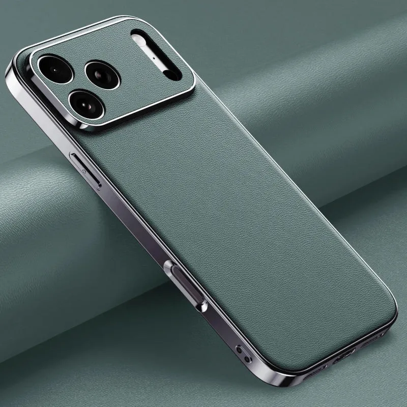 iPhone Hoesje Echt Rundleer Gegalvaniseerde Zijkanten Draadloos Laden Compatibel Luxe Premium Bescherming | Sansoti