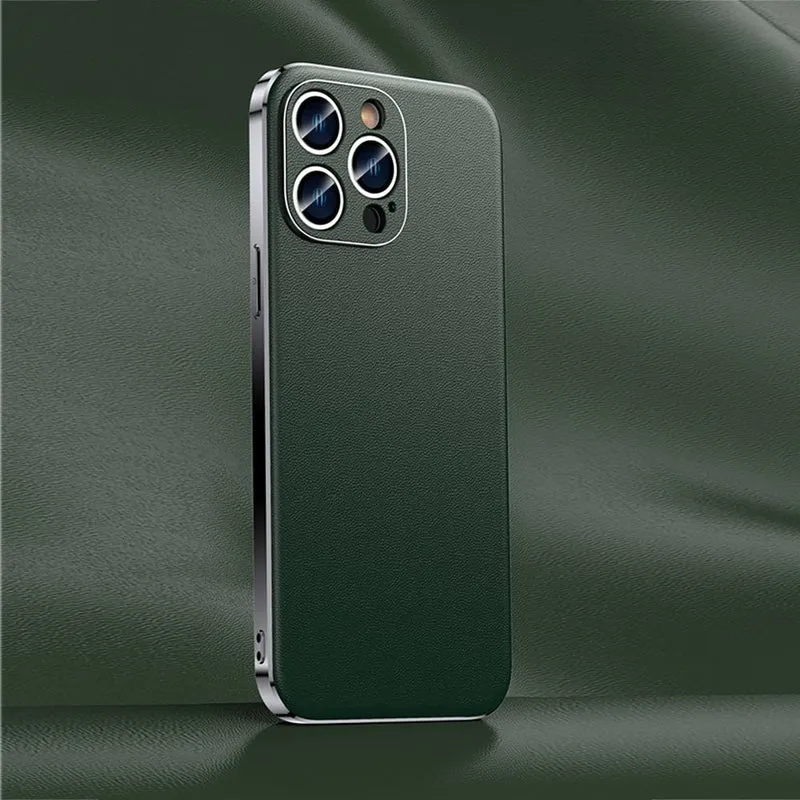 iPhone Hoesje Echt Rundleer Gegalvaniseerde Zijkanten Draadloos Laden Compatibel Luxe Premium Bescherming | Sansoti