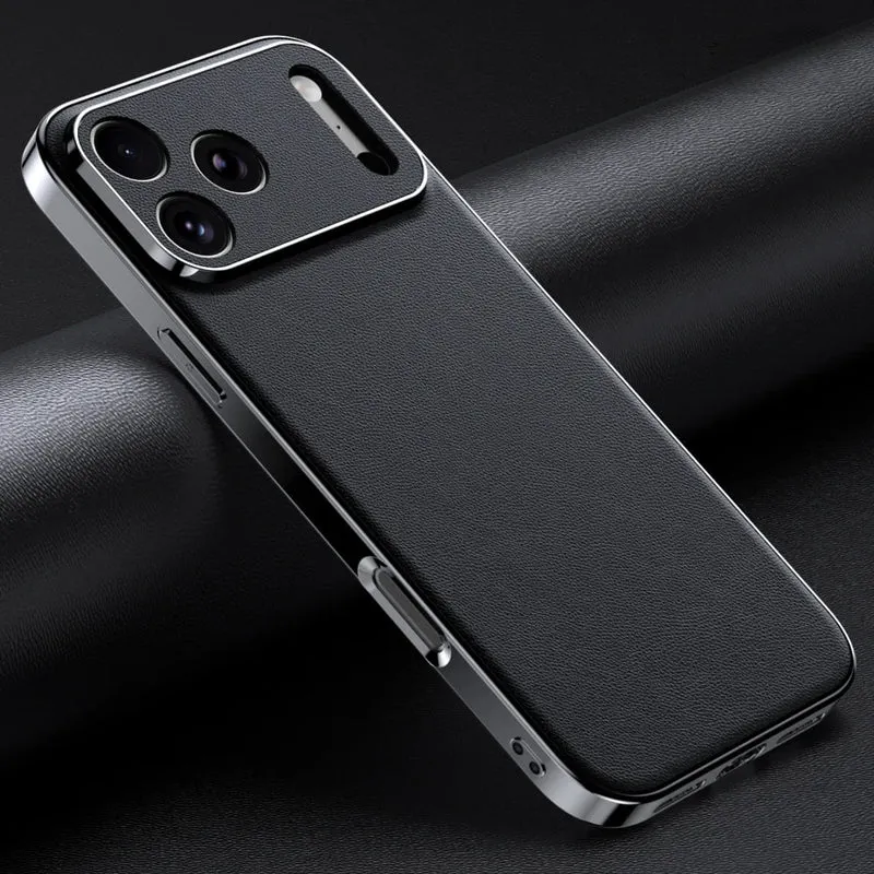 iPhone Hoesje Echt Rundleer Gegalvaniseerde Zijkanten Draadloos Laden Compatibel Luxe Premium Bescherming | Sansoti