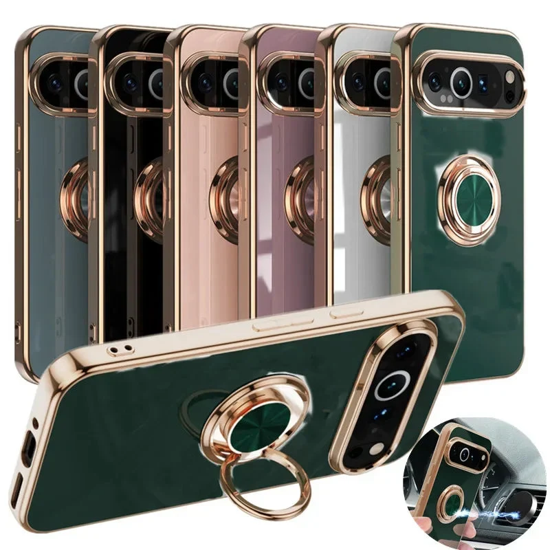 Telefoonhoesje met Draaibare Ring en Standaard voor Google Pixel – Magnetische Autohouder Compatibel Bescherming | Sansoti