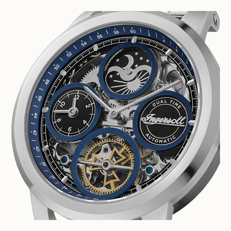 Ingersoll The Arc I16003 Herrenuhr • Automatikwerk • Blau Skelett-Zifferblatt