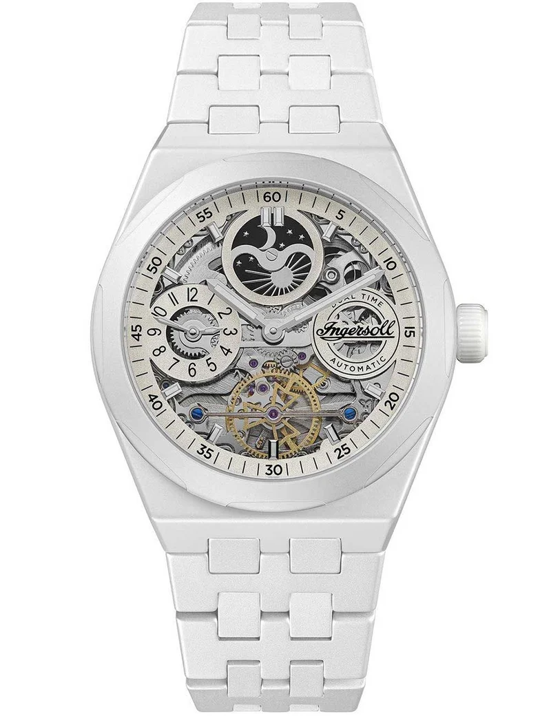 Ingersoll The Broadway I15103 Herrenuhr Weiß • Keramik-Automatik • Dual Time