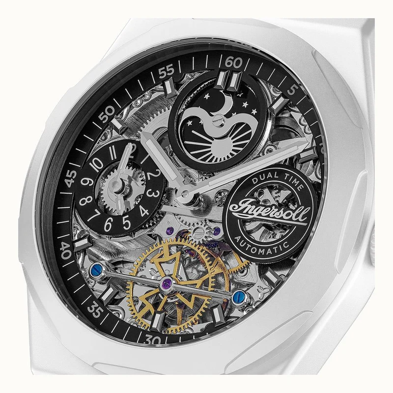Ingersoll The Broadway I15101 Herrenuhr Weiß • Keramik Automatikuhr • Dual Time