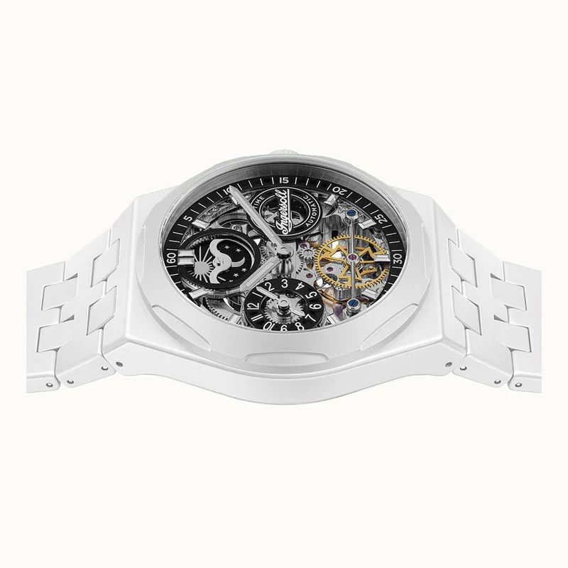 Ingersoll The Broadway I15101 Herrenuhr Weiß • Keramik Automatikuhr • Dual Time