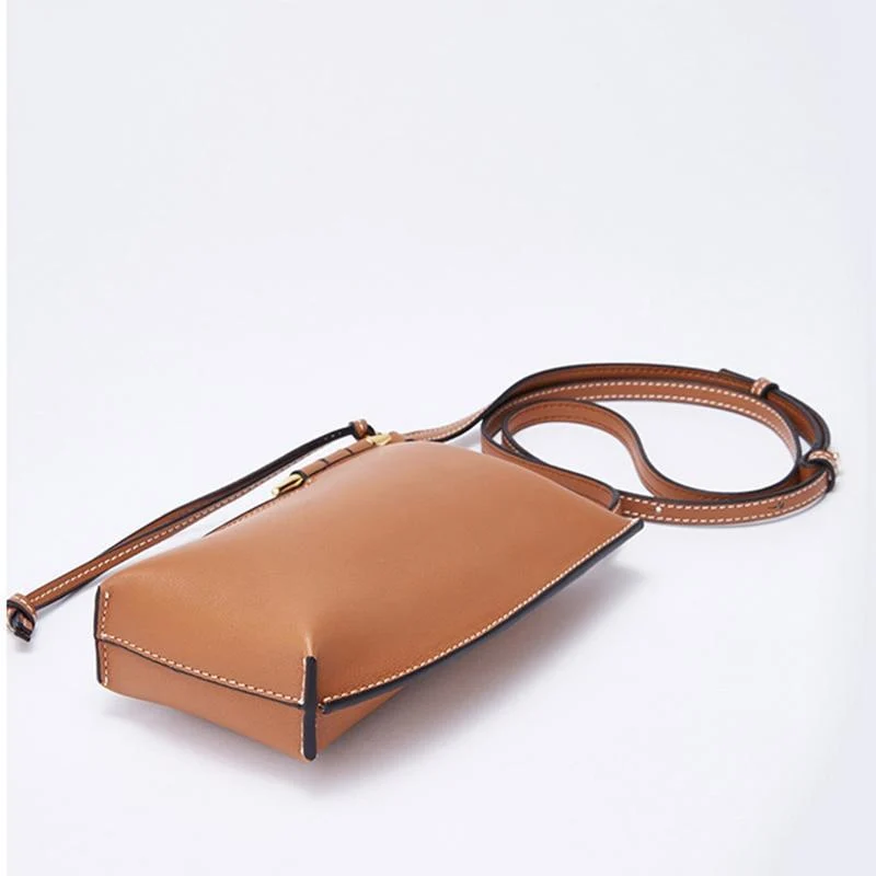 Compacte Leren Telefoontas met Schouderband Crossbody Telefoontasje Dames Pasjeshouder Portemonnee Handsfree | Sansoti