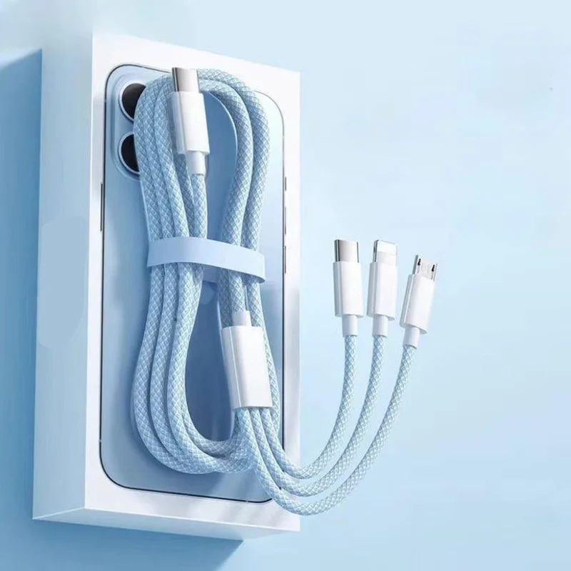 3-in-1 Oplaadkabel 100W Lightning Micro-USB USB-C Snelladen Data Transfer 480Mbps Gevlochten Intrekbaar | Sansoti