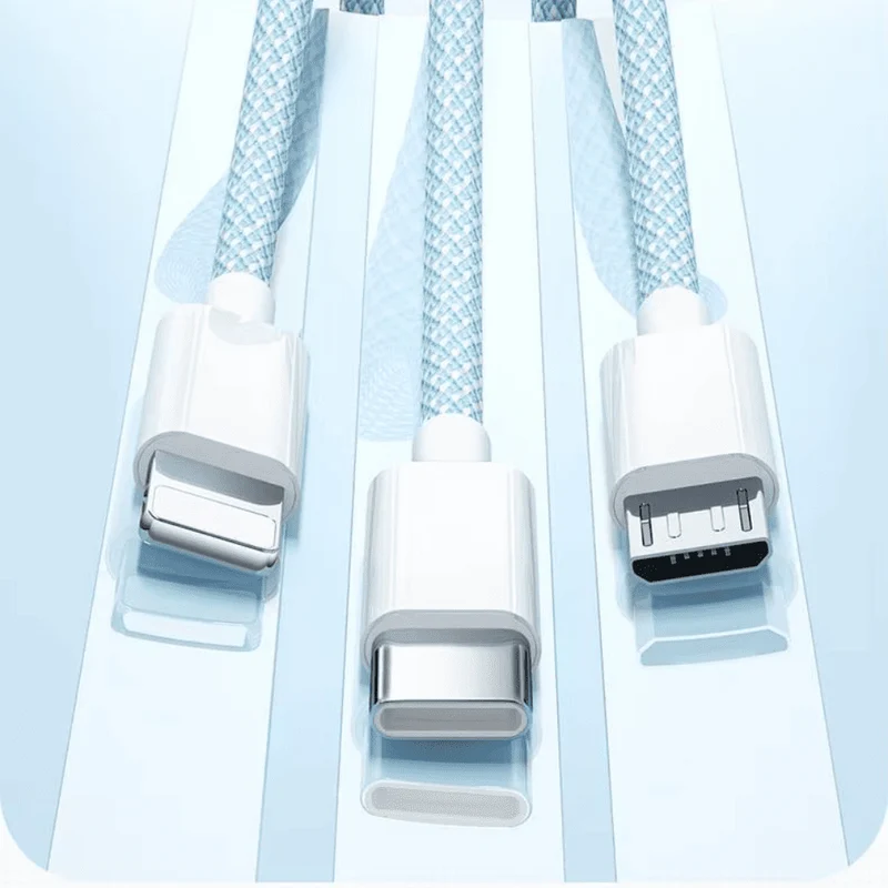 3-in-1 Oplaadkabel 100W Lightning Micro-USB USB-C Snelladen Data Transfer 480Mbps Gevlochten Intrekbaar | Sansoti
