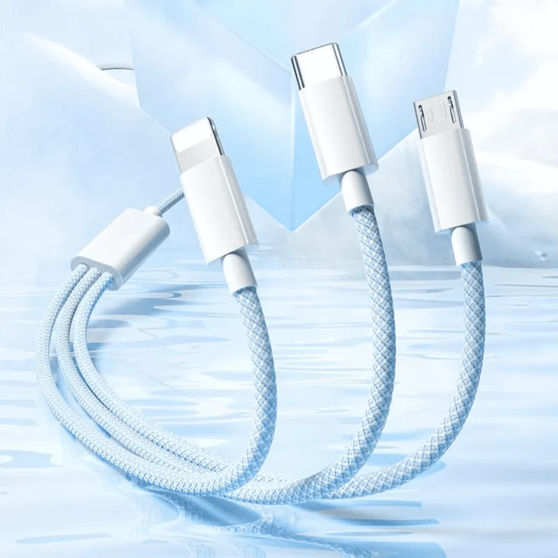 3-in-1 Oplaadkabel 100W Lightning Micro-USB USB-C Snelladen Data Transfer 480Mbps Gevlochten Intrekbaar | Sansoti