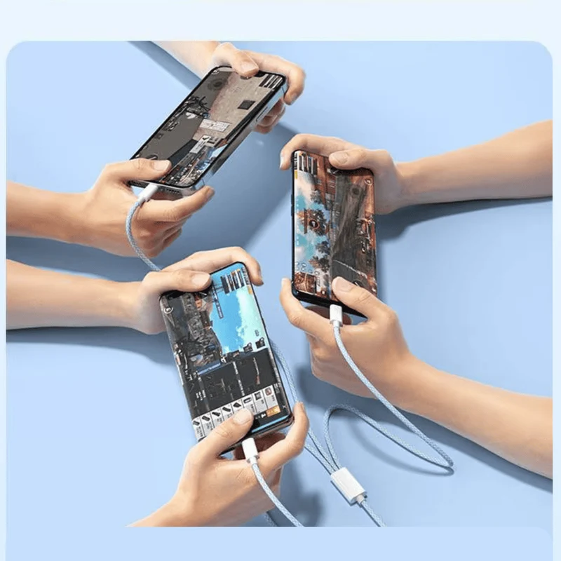 3-in-1 Oplaadkabel 100W Lightning Micro-USB USB-C Snelladen Data Transfer 480Mbps Gevlochten Intrekbaar | Sansoti