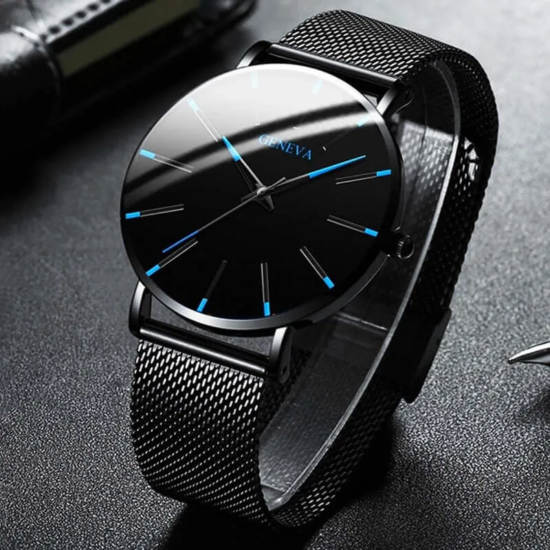 Minimalistische Herenpolshorloge 40mm Edelstaal Leren Band Quartz Waterdicht Stijlvol Slank Design Klassiek | Sansoti