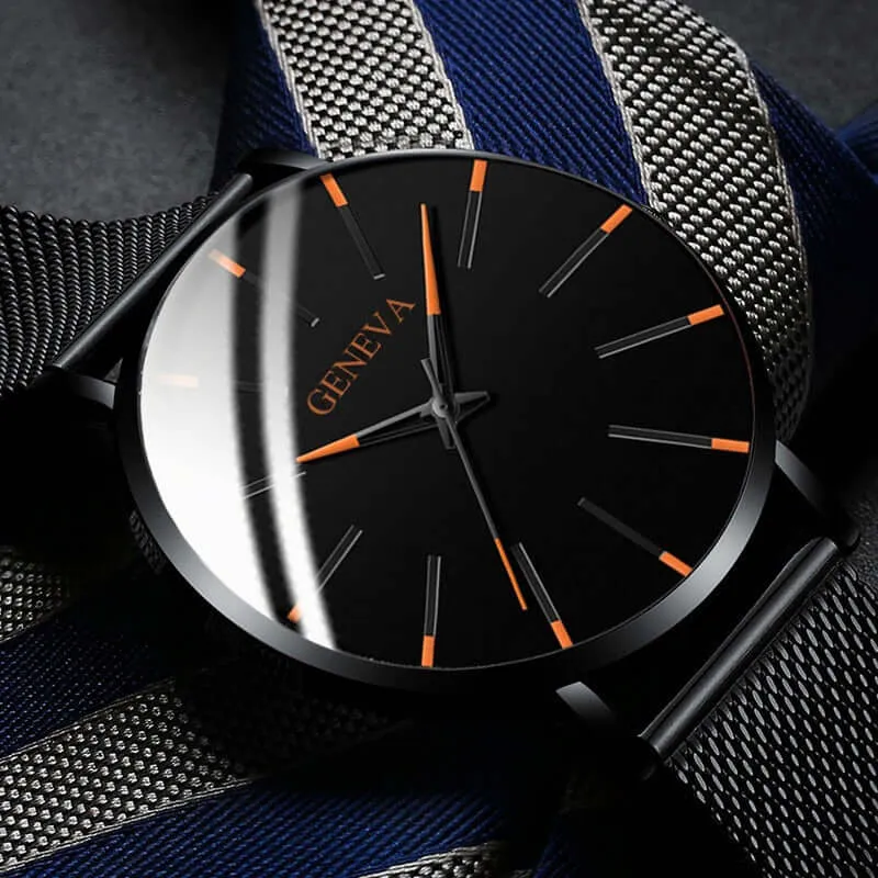 Minimalistische Herenpolshorloge 40mm Edelstaal Leren Band Quartz Waterdicht Stijlvol Slank Design Klassiek | Sansoti