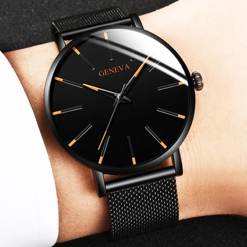 Minimalistische Herenpolshorloge 40mm Edelstaal Leren Band Quartz Waterdicht Stijlvol Slank Design Klassiek | Sansoti