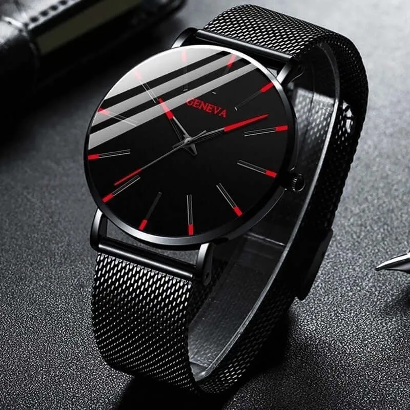 Minimalistische Herenpolshorloge 40mm Edelstaal Leren Band Quartz Waterdicht Stijlvol Slank Design Klassiek | Sansoti