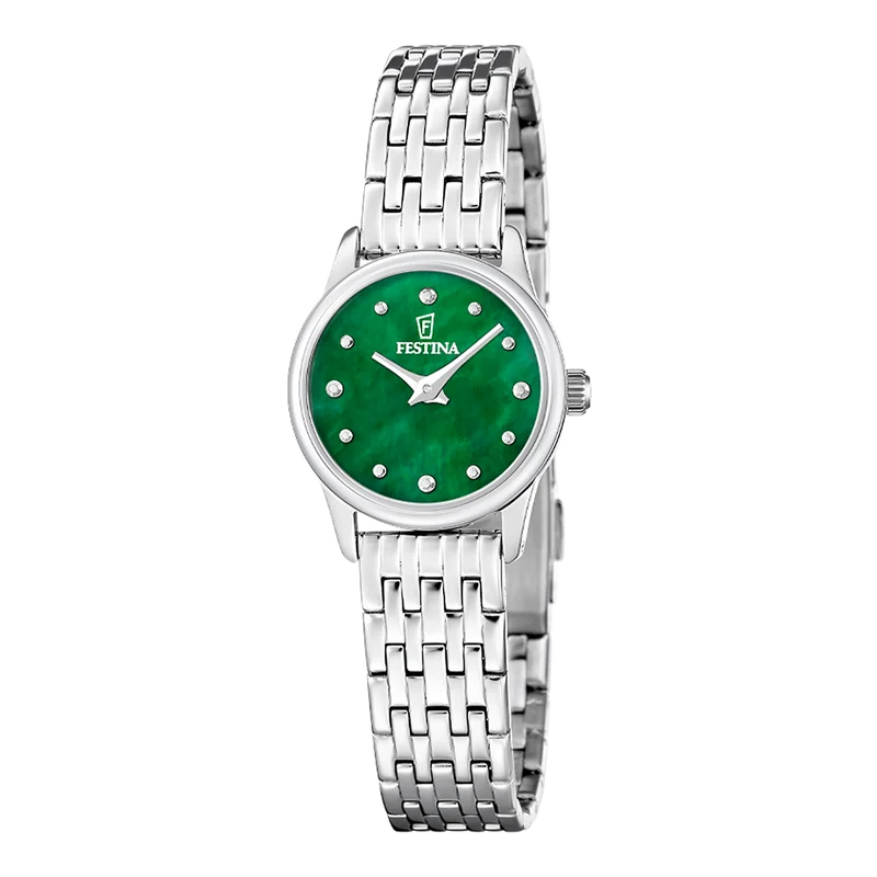 Festina Mademoiselle F20749/5 Damenuhr Silberfarben/Grün • Quarzwerk • Mineralglas