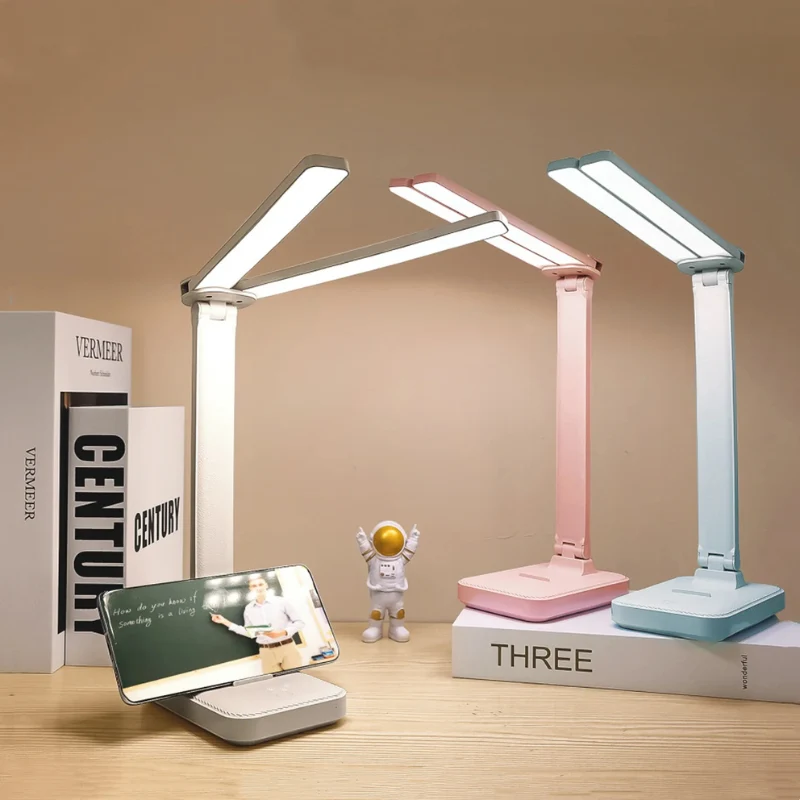 Opvouwbare LED-Bureaulamp met Telefoonhouder Instelbaar Licht 3 Standen USB Oplaadbaar Compact Design | Sansoti