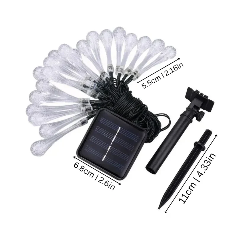 Solar LED Lichtsnoer 30 Lampjes Waterdicht Tuinverlichting 8 Standen Druppelvorm Terras Balkon Decoratie | Sansoti