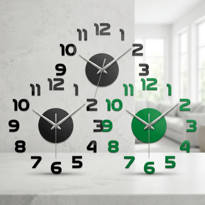 3D Wandklok Rahmenloos met Nachtlichtende Cijfers Stille Uurwerk Modern Design voor Woonkamer en Slaapkamer | Sansoti